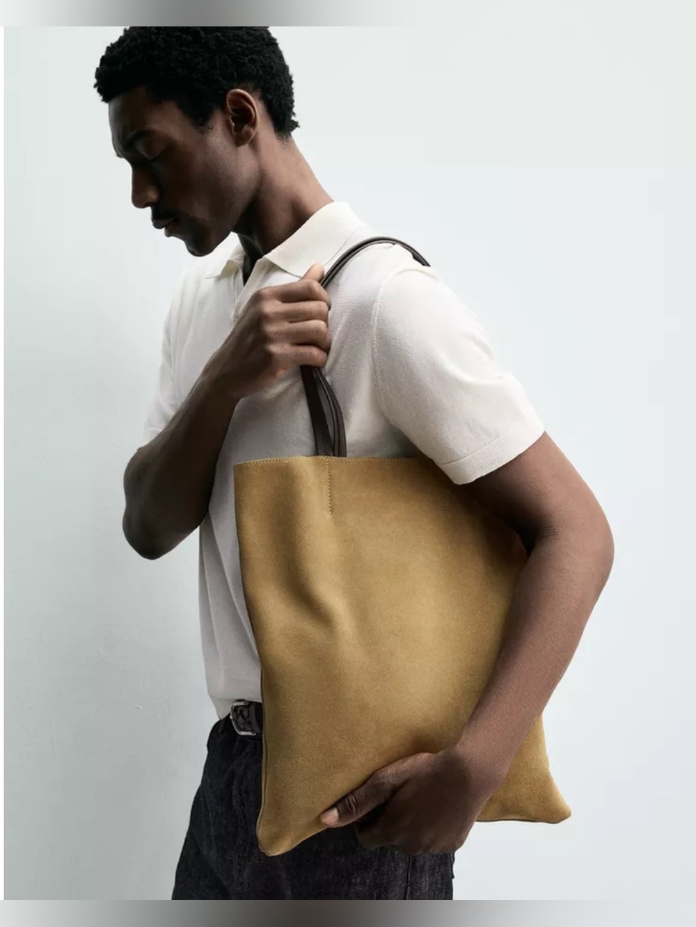 Zara BNWT Cowhide Leather With a Split Suede Finish Shopper Bag Tobacco Brown